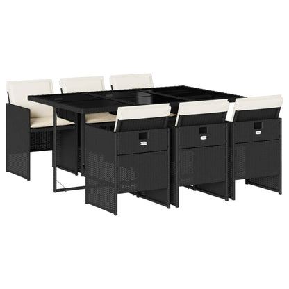 Set da Pranzo da Giardino 7 pz Nero con Cuscini in Polyrattan - homemem39