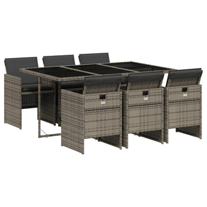 Set da Pranzo da Giardino 7 pz con Cuscini in Polyrattan Grigio - homemem39