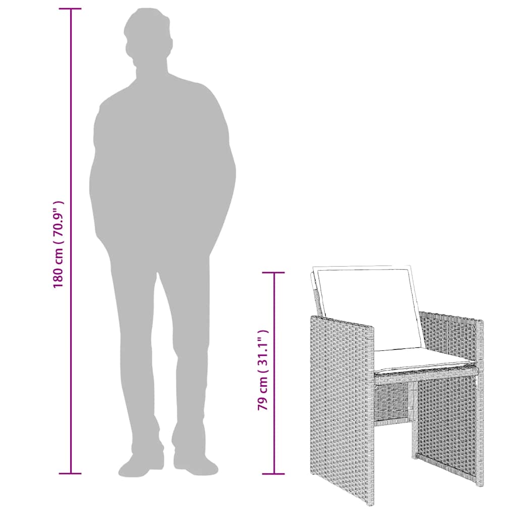 Set da Pranzo da Giardino 7 pz Cuscini Polyrattan Grigio Chiaro | homemem39