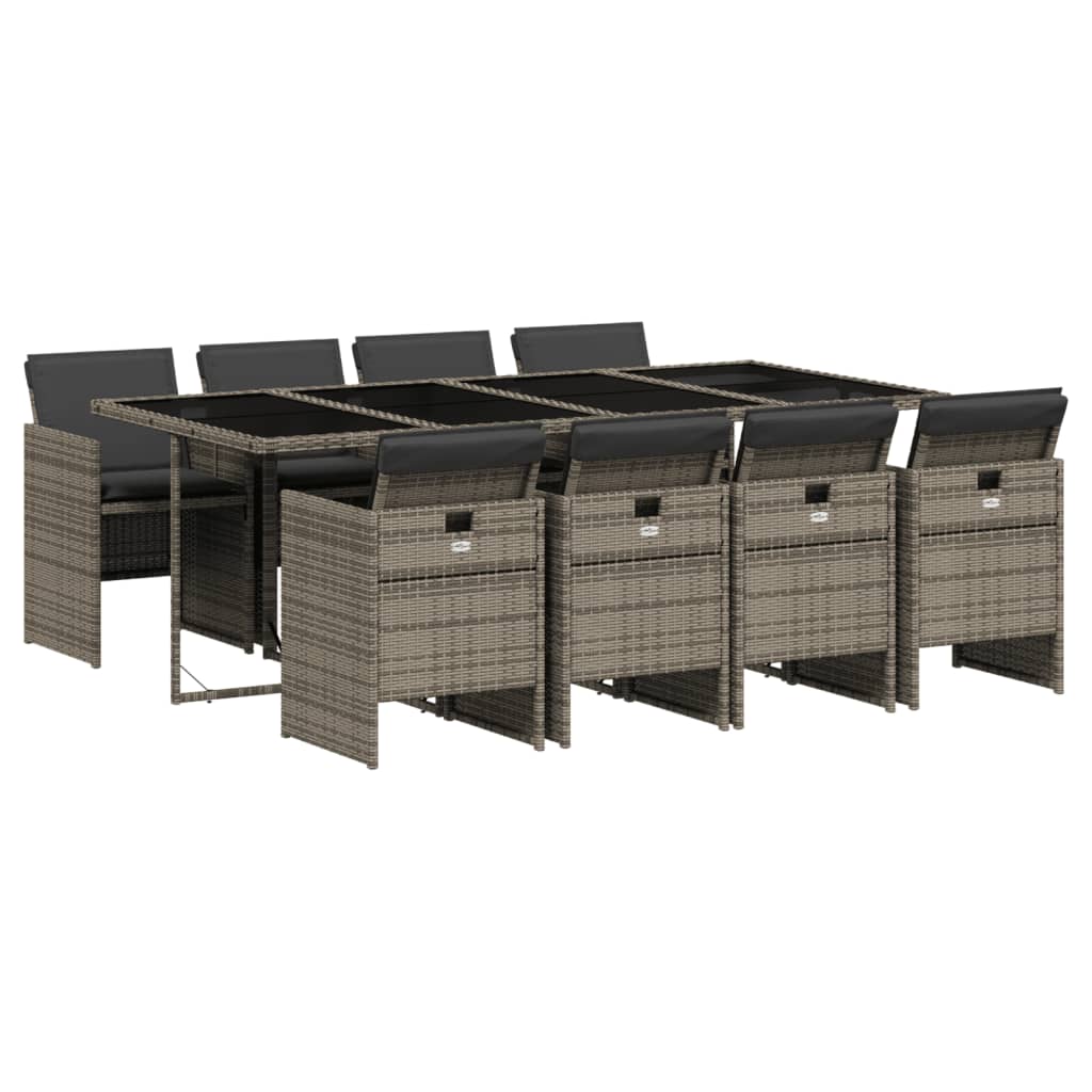 Set da Pranzo da Giardino 9 pz con Cuscini in Polyrattan Grigio - homemem39
