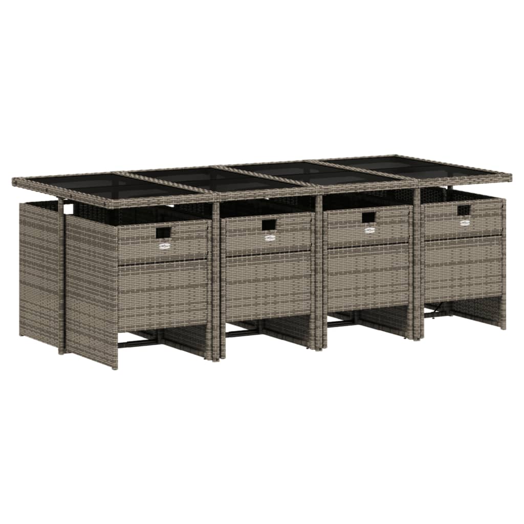 Set da Pranzo da Giardino 9 pz con Cuscini in Polyrattan Grigio - homemem39