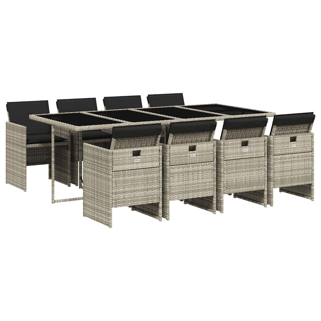 Set Pranzo da Giardino 9pz con Cuscini Grigio Chiaro Polyrattan - homemem39