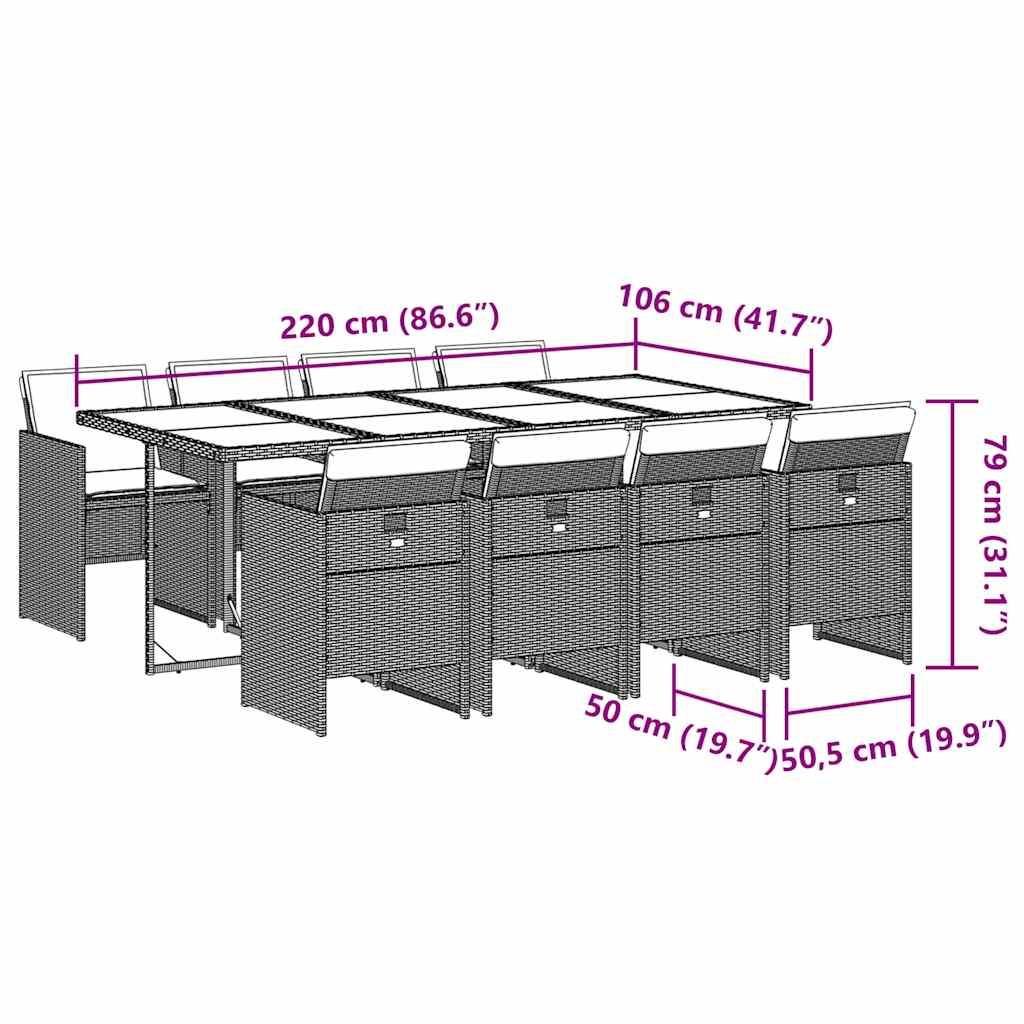 Set Pranzo da Giardino 9pz con Cuscini Grigio Chiaro Polyrattan - homemem39