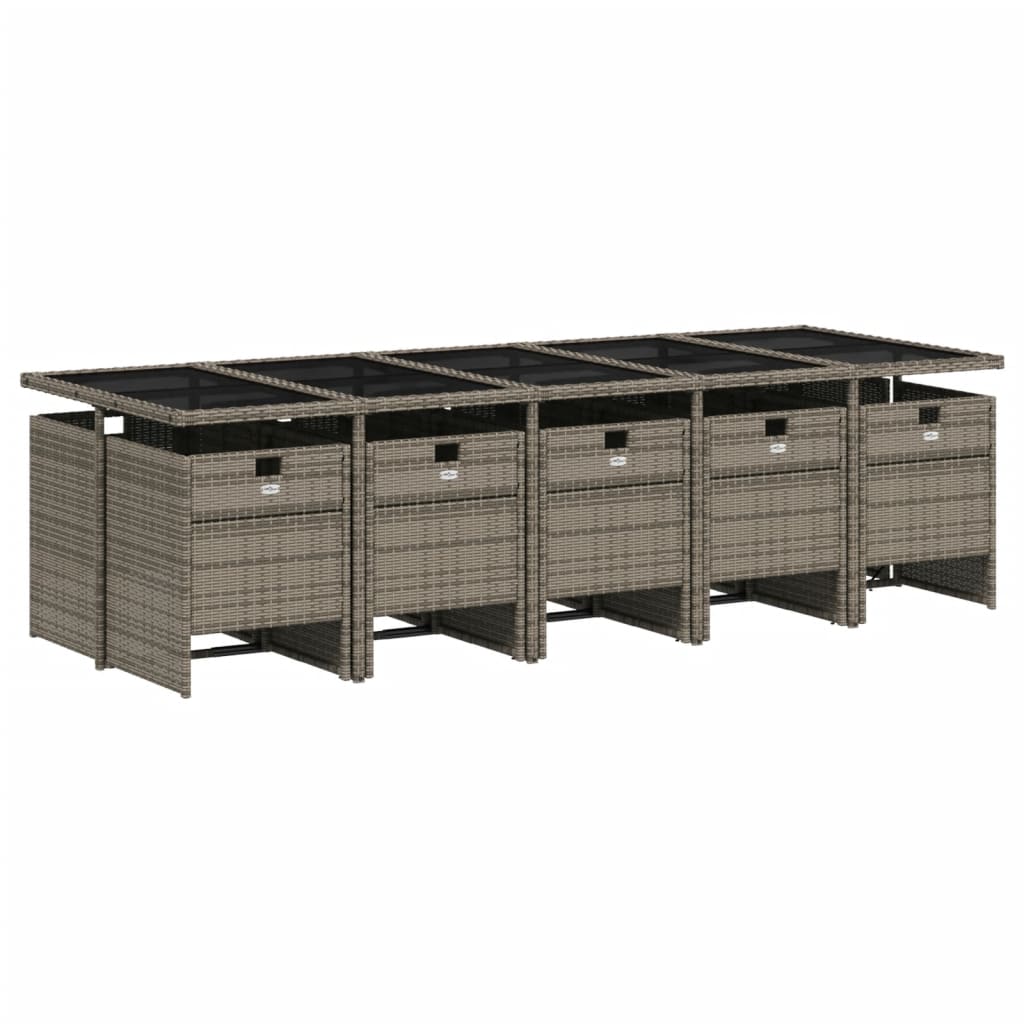 Set da Pranzo da Giardino 11pz con Cuscini in Polyrattan Grigio - homemem39
