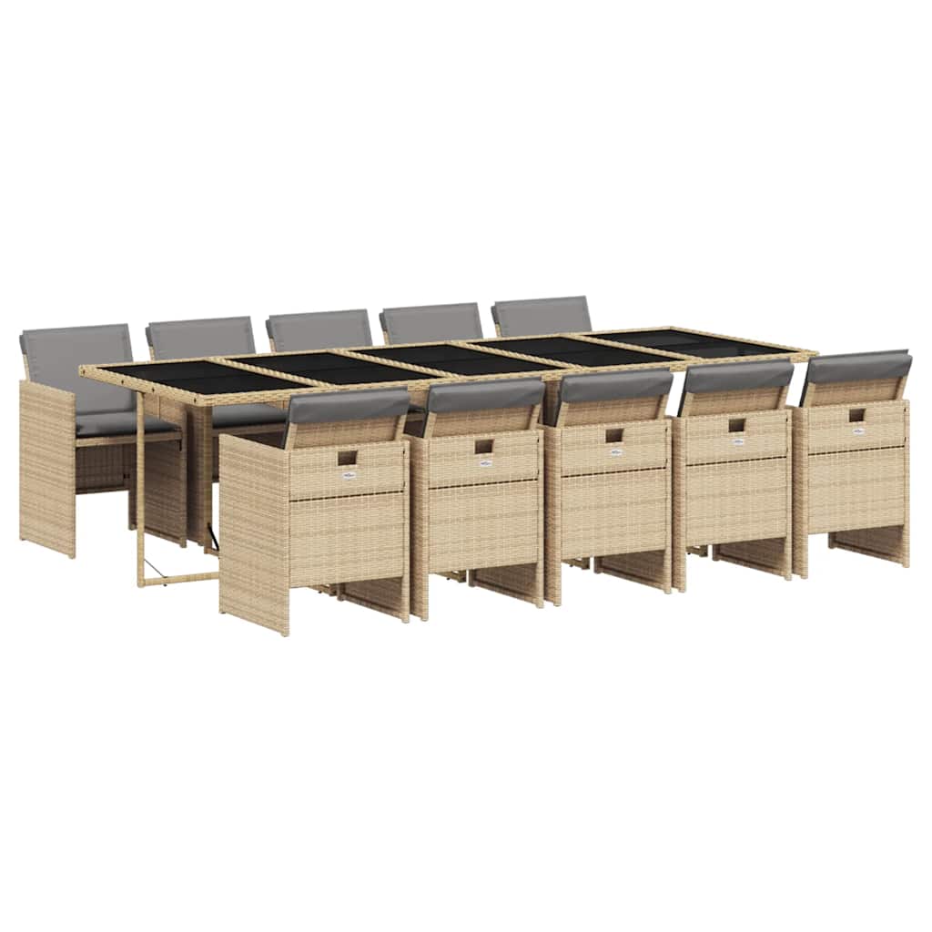 Set Pranzo da Giardino 11 pz con Cuscini Beige Misto Polyrattan | homemem39