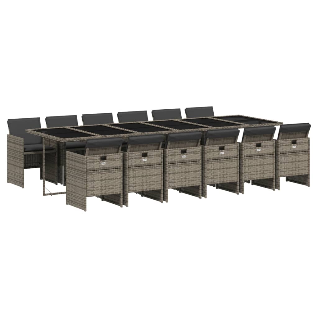 Set da Pranzo da Giardino 13pz con Cuscini Grigio in Polyrattan - homemem39