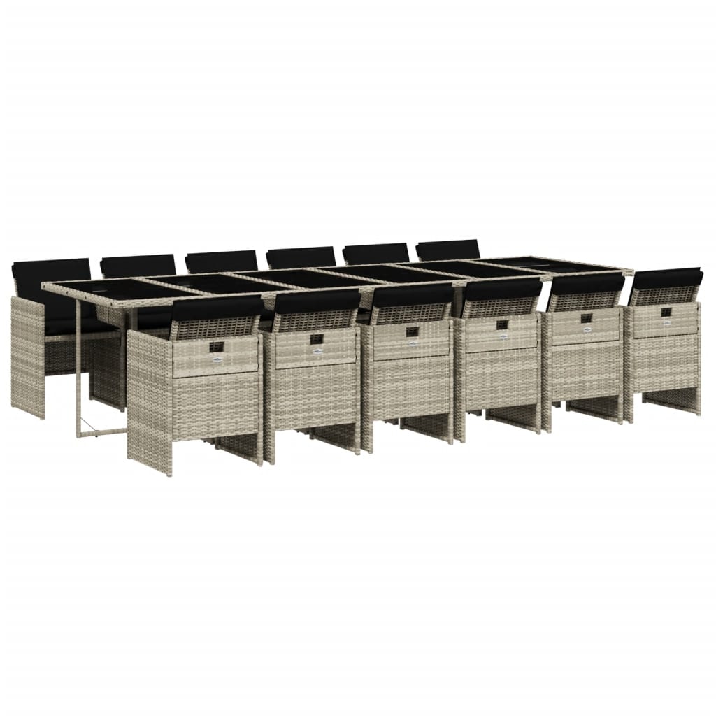 Set da Pranzo da Giardino 13pz con Cuscini Grigio in Polyrattan - homemem39