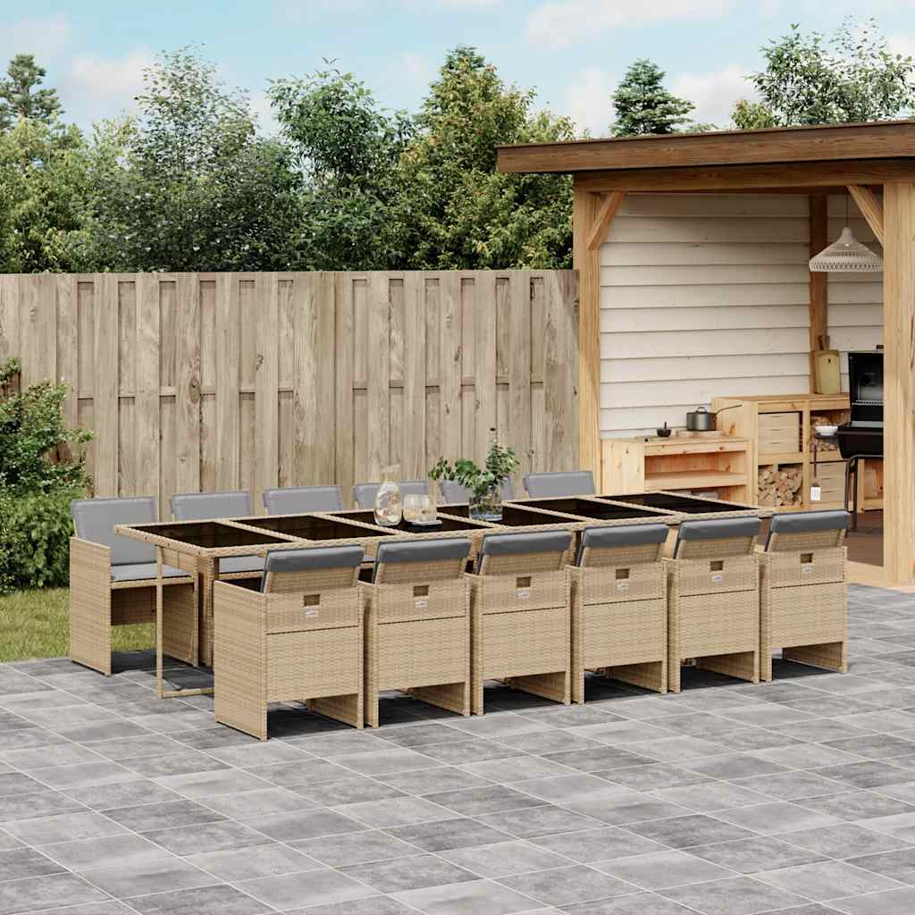 Set Pranzo da Giardino 13 pz con Cuscini Beige Misto Polyrattan