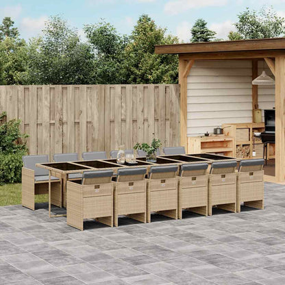 Set Pranzo da Giardino 13 pz con Cuscini Beige Misto Polyrattan
