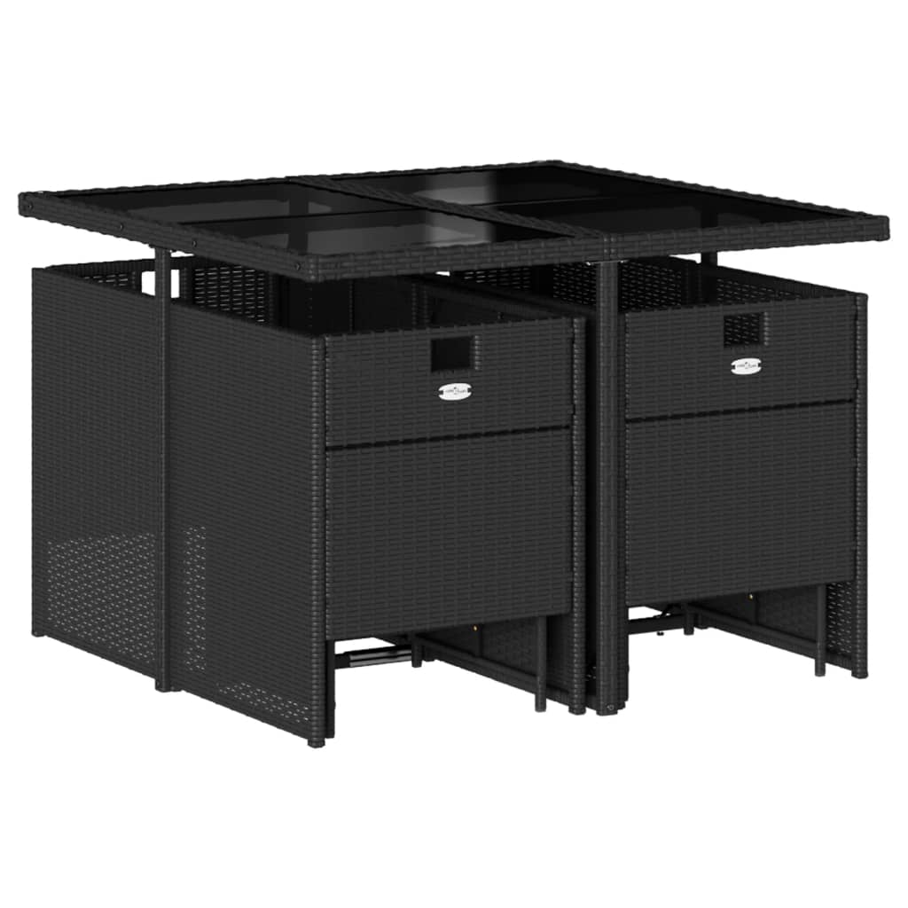 Set da Pranzo da Giardino 9 pz con Cuscini Nero in Polyrattan - homemem39