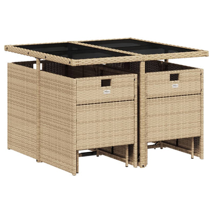 Set da Pranzo da Giardino 9 pz con Cuscini Beige in Polyrattan - homemem39