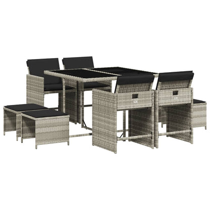Set Pranzo da Giardino 9pz con Cuscini Grigio Chiaro Polyrattan - homemem39