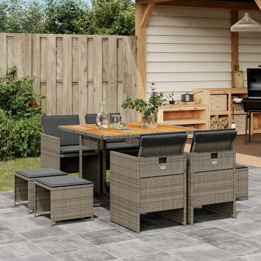 Set da Pranzo da Giardino 9 pz con Cuscini in Polyrattan Grigio - homemem39