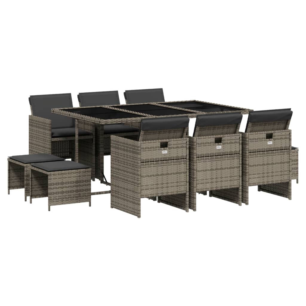 Set da Pranzo da Giardino 11pz con Cuscini in Polyrattan Grigio - homemem39
