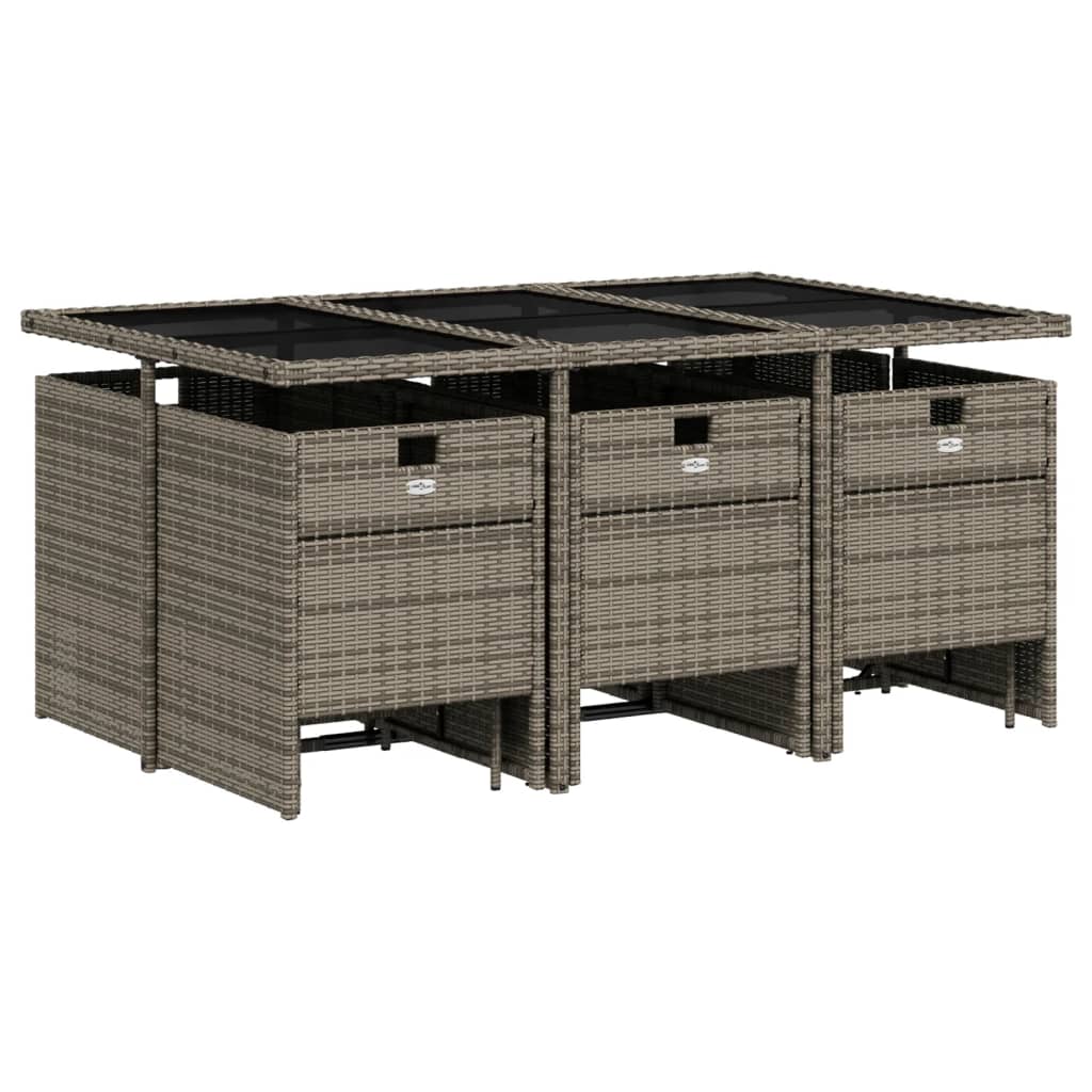 Set da Pranzo da Giardino 11pz con Cuscini in Polyrattan Grigio - homemem39