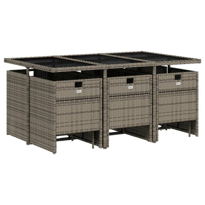 Set da Pranzo da Giardino 11pz con Cuscini in Polyrattan Grigio - homemem39