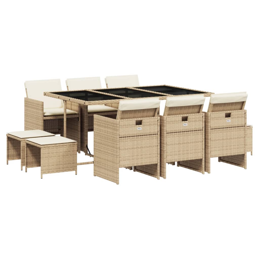 Set da Pranzo da Giardino 11 pz con Cuscini Beige in Polyrattan - homemem39