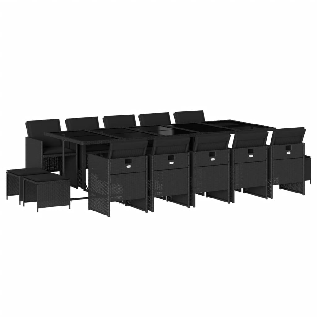 Set da Pranzo da Giardino 15 pz con Cuscini Nero in Polyrattan - homemem39
