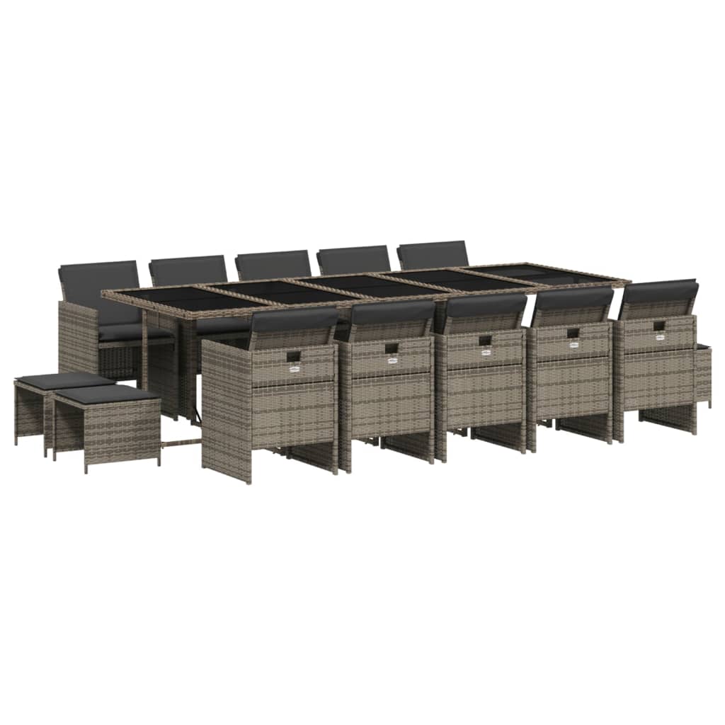 Set da Pranzo da Giardino 15 pz con Cuscini Grigio Polyrattan - homemem39