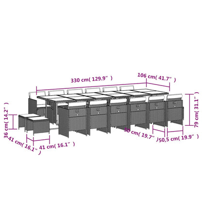 Set da Pranzo da Giardino 17 pz con Cuscini Nero in Polyrattan | homemem39