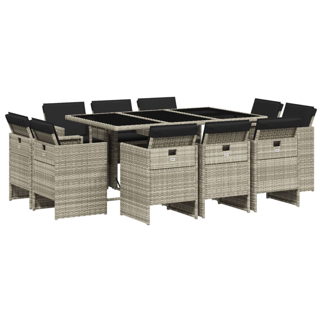 Set Pranzo Giardino 11pz con Cuscini Grigio Chiaro Polyrattan - homemem39