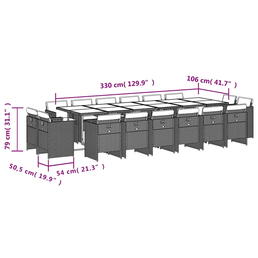 Set da Pranzo da Giardino 17 pz con Cuscini Marrone Polyrattan | homemem39