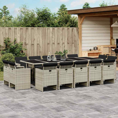 Set da Pranzo da Giardino 17pz con Cuscini Grigio in Polyrattan | homemem39