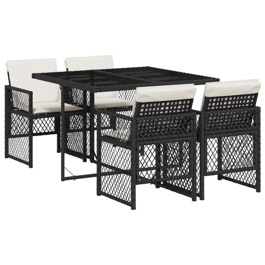 Set da Pranzo da Giardino 5 pz Nero con Cuscini in Polyrattan