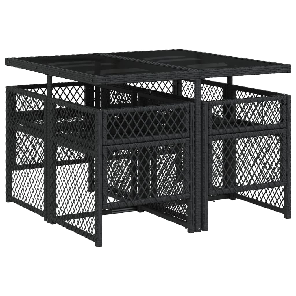 Set da Pranzo da Giardino 5 pz Nero con Cuscini in Polyrattan - homemem39