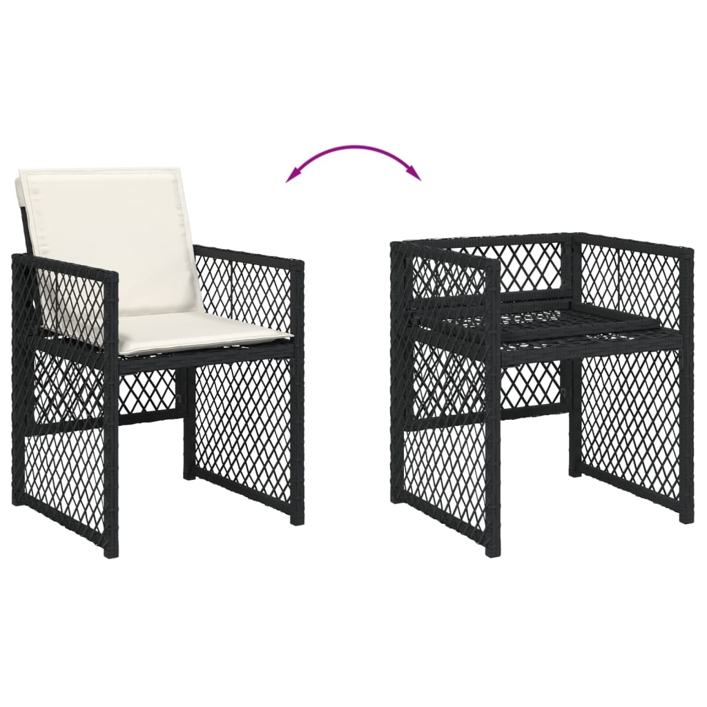 Set da Pranzo da Giardino 5 pz Nero con Cuscini in Polyrattan