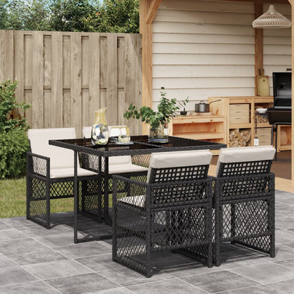 Set da Pranzo da Giardino 5 pz Nero con Cuscini in Polyrattan - homemem39