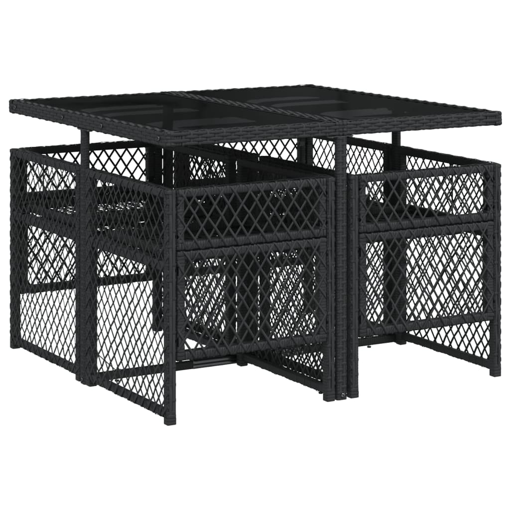 Set da Pranzo da Giardino 5 pz Nero con Cuscini in Polyrattan - homemem39