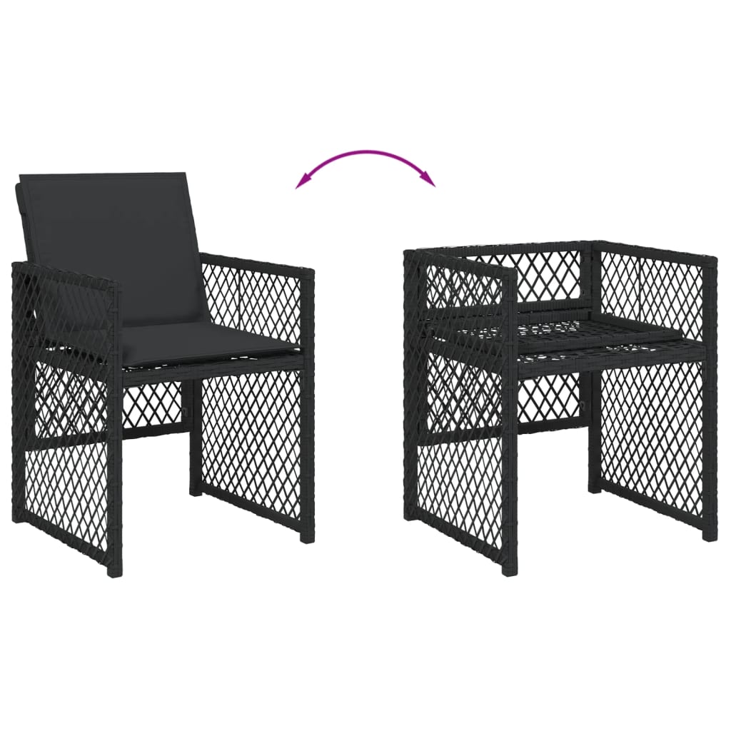 Set da Pranzo da Giardino 5 pz Nero con Cuscini in Polyrattan