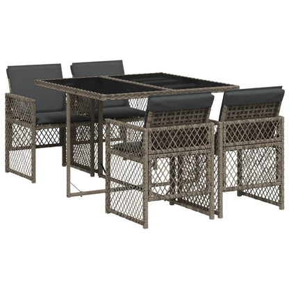 Set da Pranzo da Giardino 5 pz con Cuscini in Polyrattan Grigio