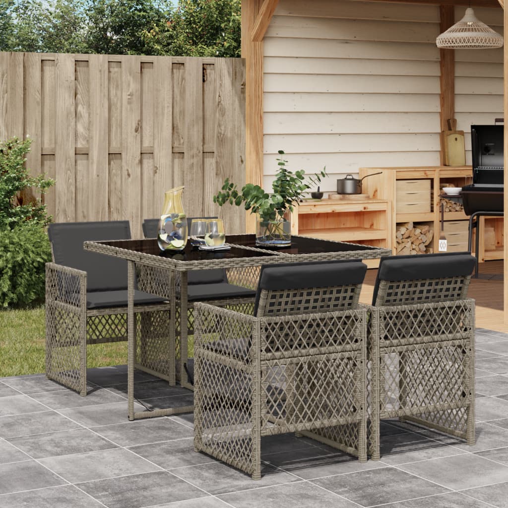 Set da Pranzo da Giardino 5 pz con Cuscini in Polyrattan Grigio - homemem39