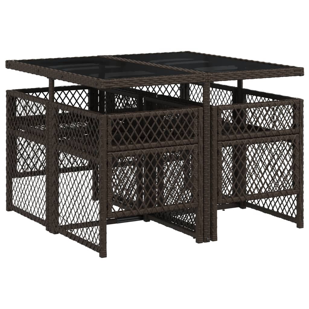Set da Pranzo da Giardino 5pz con Cuscini in Polyrattan Marrone - homemem39