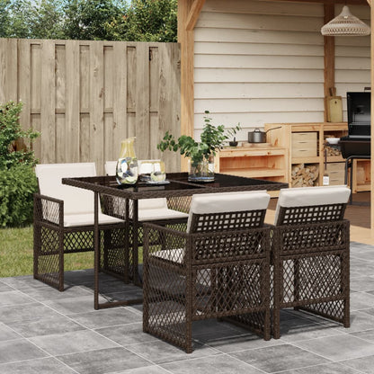 Set da Pranzo da Giardino 5pz con Cuscini in Polyrattan Marrone - homemem39