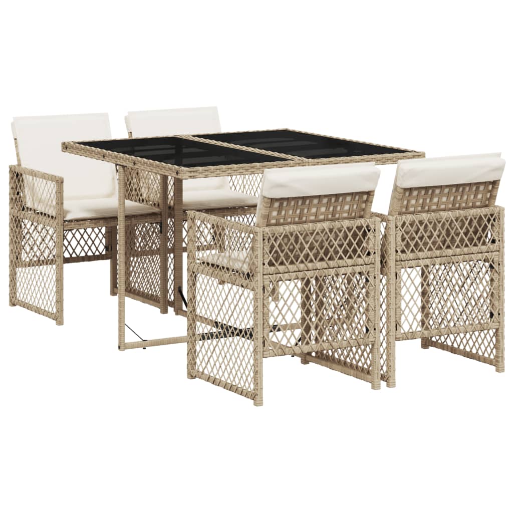 Set da Pranzo da Giardino 5 pz con Cuscini Beige in Polyrattan