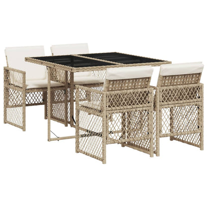 Set da Pranzo da Giardino 5 pz con Cuscini Beige in Polyrattan