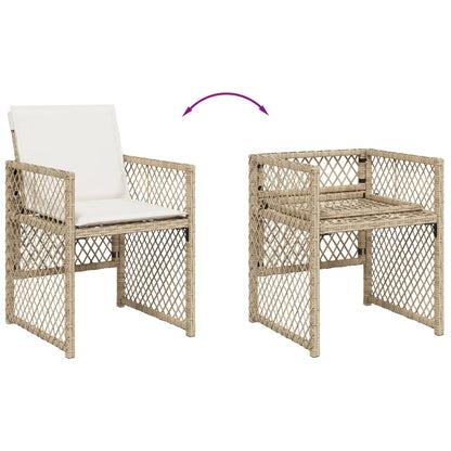 Set da Pranzo da Giardino 5 pz con Cuscini Beige in Polyrattan