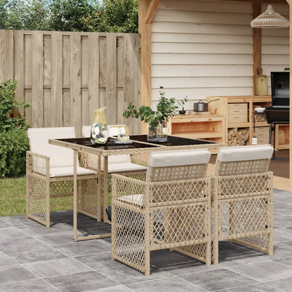 Set da Pranzo da Giardino 5 pz con Cuscini Beige in Polyrattan