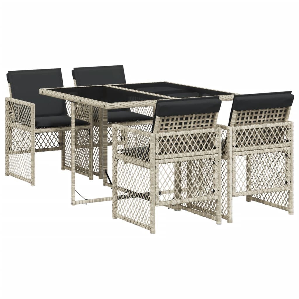 Set Pranzo da Giardino 5pz con Cuscini Grigio Chiaro Polyrattan