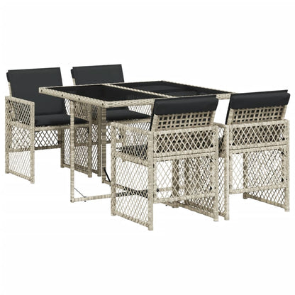 Set Pranzo da Giardino 5pz con Cuscini Grigio Chiaro Polyrattan