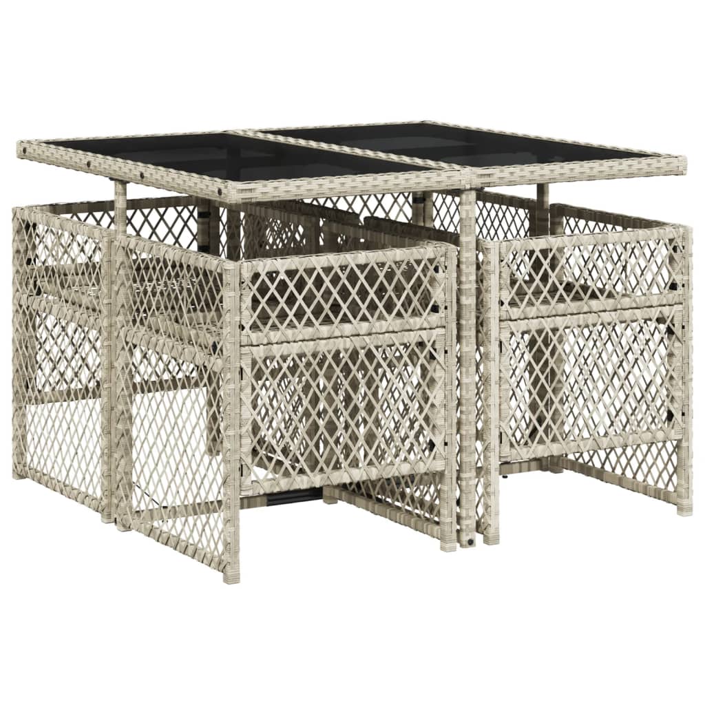 Set Pranzo da Giardino 5pz con Cuscini Grigio Chiaro Polyrattan - homemem39
