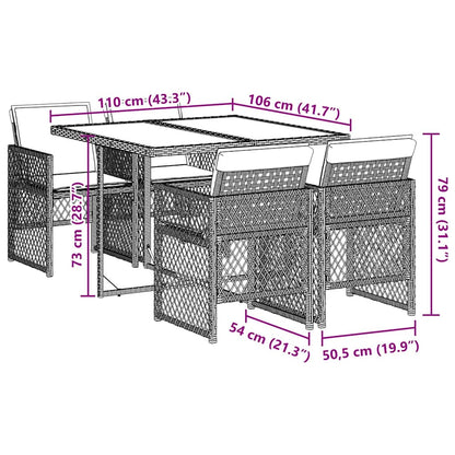 Set da Pranzo da Giardino 5 pz con Cuscini Beige in Polyrattan | homemem39