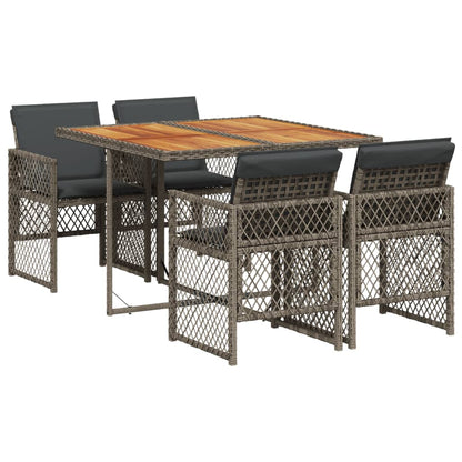 Set da Pranzo da Giardino 5 pz con Cuscini in Polyrattan Grigio