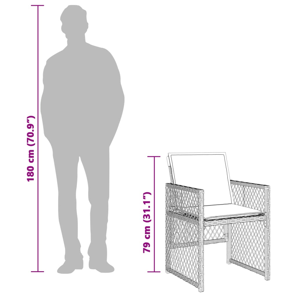 Set da Pranzo da Giardino 5 pz con Cuscini in Polyrattan Grigio