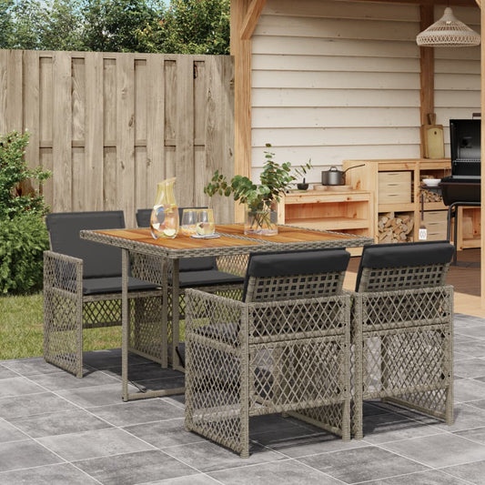 Set da Pranzo da Giardino 5 pz con Cuscini in Polyrattan Grigio