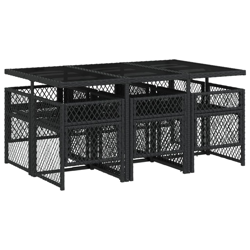 Set da Pranzo da Giardino 7 pz Nero con Cuscini in Polyrattan - homemem39
