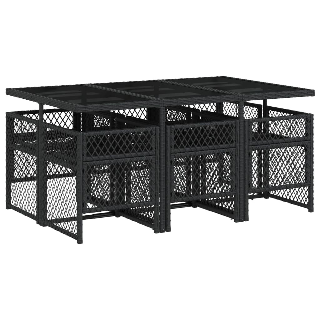 Set da Pranzo da Giardino 7 pz Nero con Cuscini in Polyrattan - homemem39